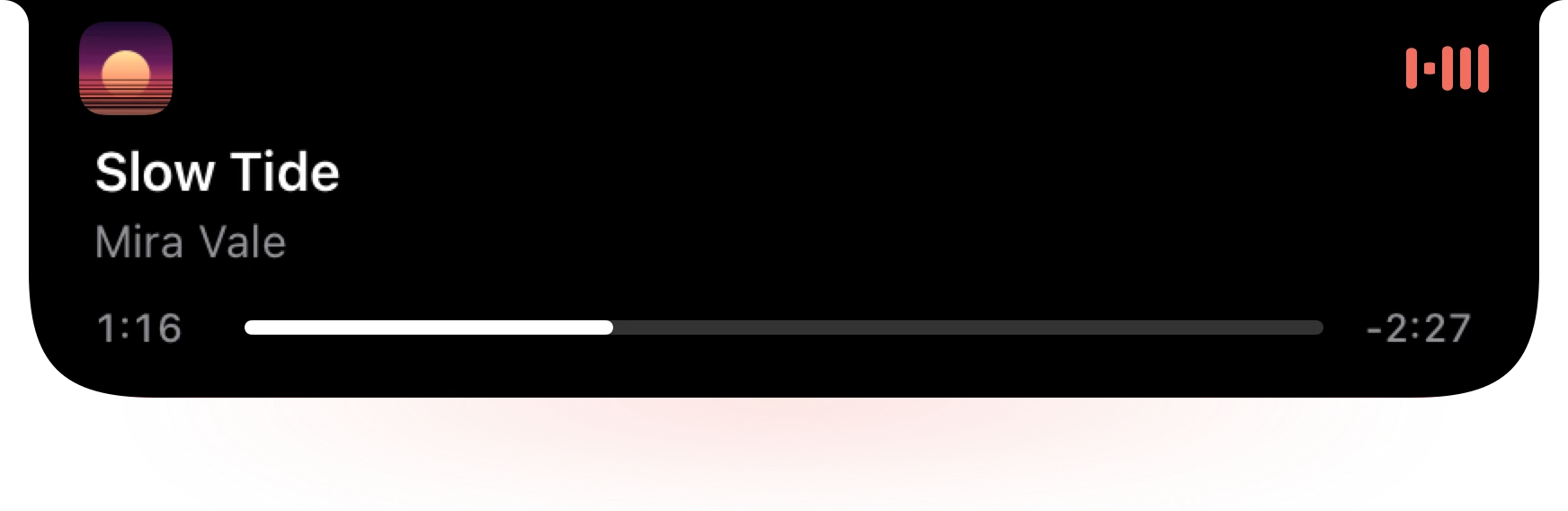 Hovering the notch: the peek grows out of it with the song, its album art and the time left.