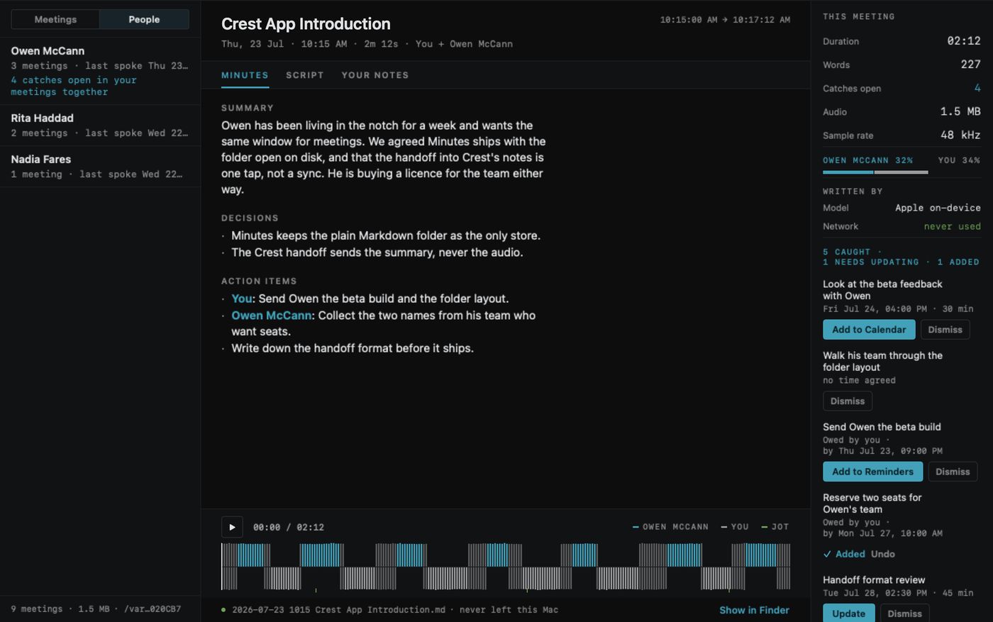 Minutes in its Desk layout, one of three switchable themes