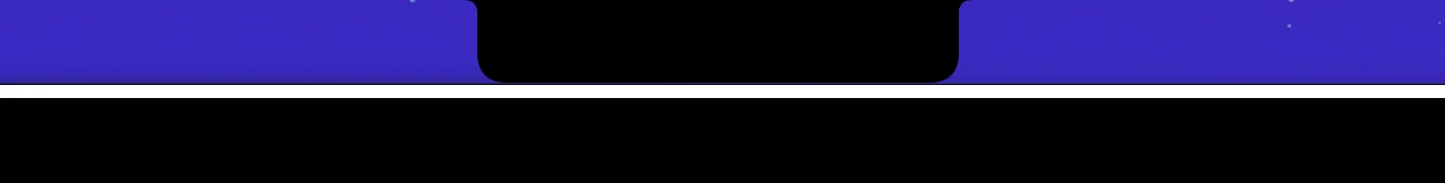 Two strips of the top of a MacBook screen. Top: the purple menu bar with the black notch in the middle. Bottom: the same strip with an app in full screen, all black